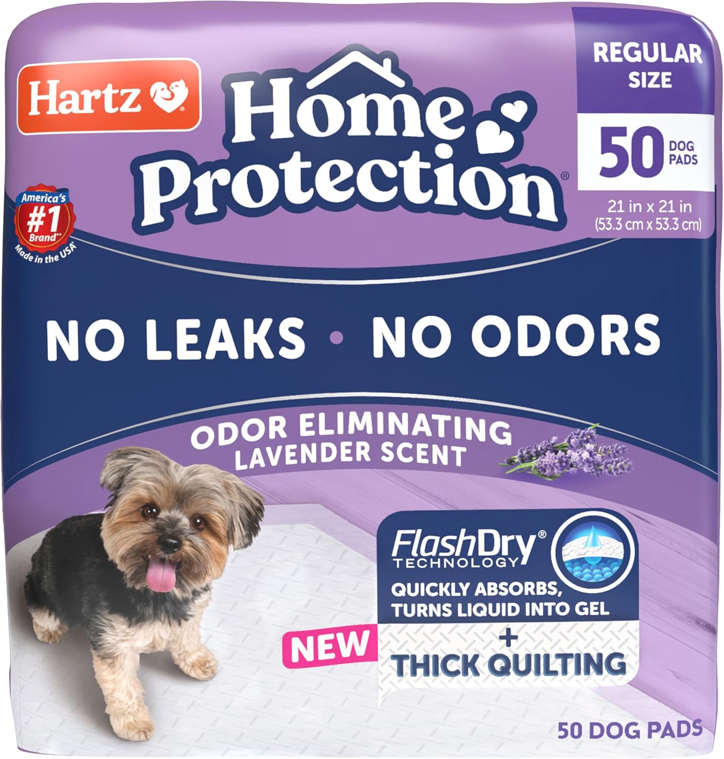 Hartz home protection lavender dog training pads fifty count front package view