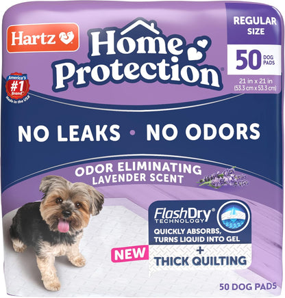 Hartz home protection lavender dog training pads fifty count front package view