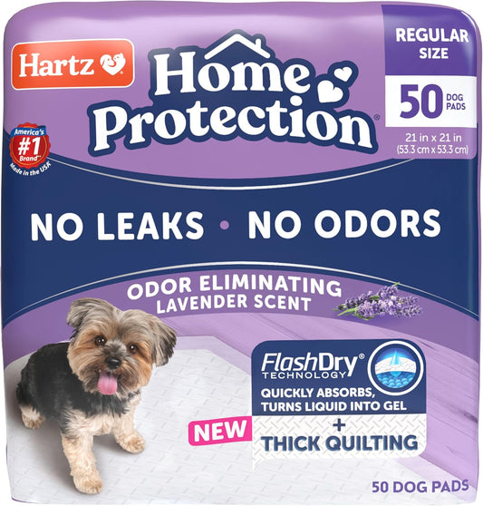 Hartz home protection lavender dog training pads fifty count front package view