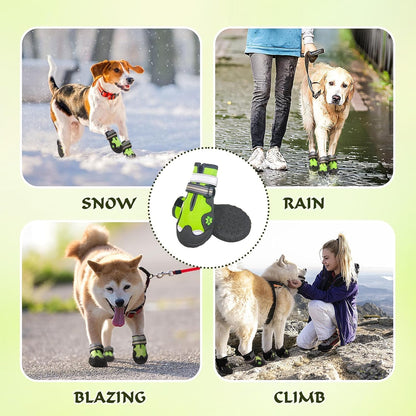 Set of 4 green paw protectors for snowy weather