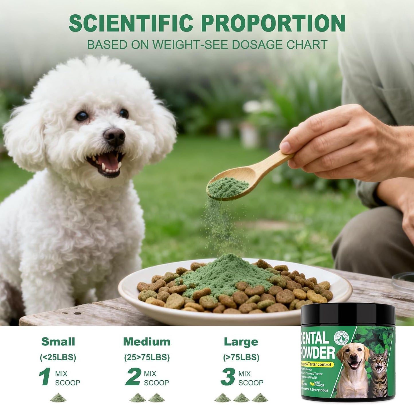 Dog food topper plaque remover powder lifestyle application image