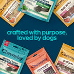 Side view of Chewsday dental treats bag showing product thickness and fresh mint flavor indicators