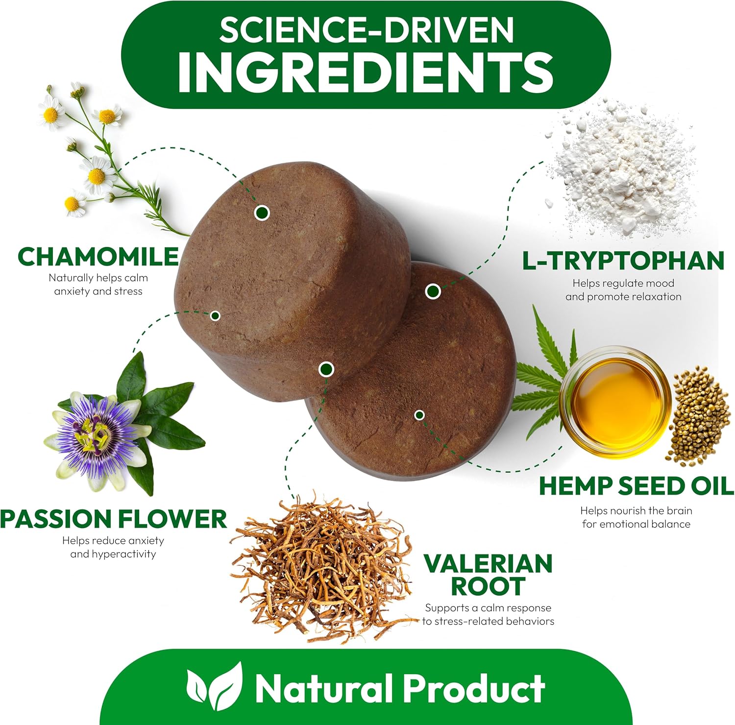 Premium hemp calming treats for pet stress and separation anxiety