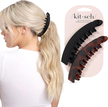 Kitsch Banana Clips front view of black and tortoiseshell hair accessories set.