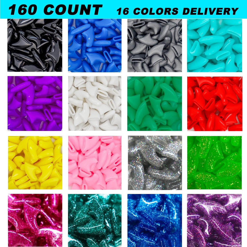 Sixteen colors of colorful cat claw covers laid out neatly