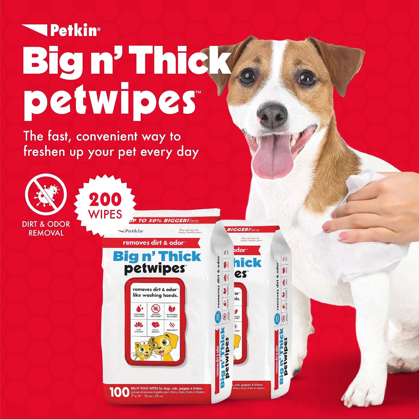 Petkin large pet grooming wipes showing the flip top lid container