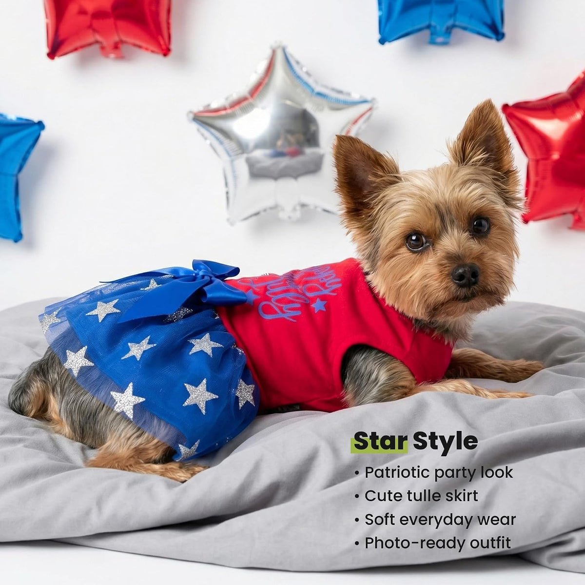 Fitwarm American theme dog skirt showing the underlying comfortable inner lining