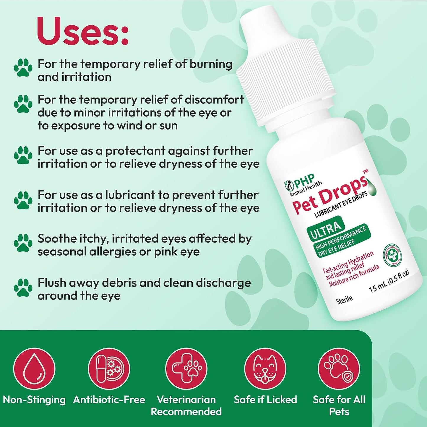 USA imported premium pet lubricant eye drops on a clean background