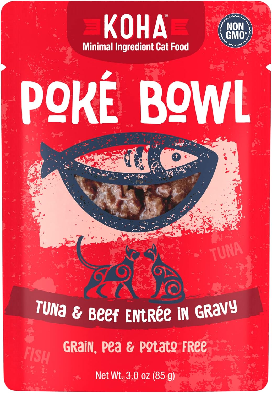 KOHA cat food poke bowl selection showing safe BPA free pouch packaging for sensitive stomach pets.