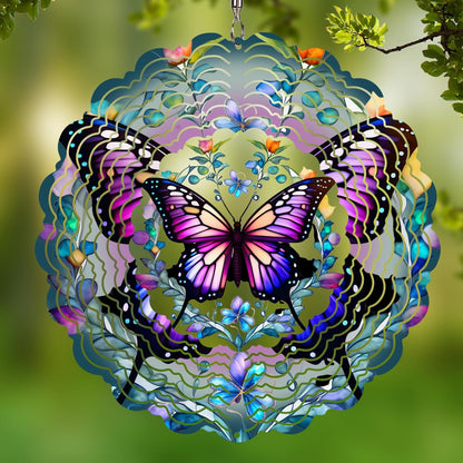 Cawalap 3D butterfly wind spinner front view in a garden