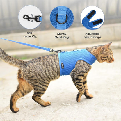 Premium step in cat walking jacket and matching training leash kit