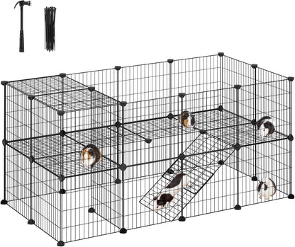 SONGMICS 36 Panels Pet Playpen, Small Animal Playpen, Rabbit Guinea Pig Cage, Zip Ties Included, Metal Wire Apartment-Style Two-Story Pet Premium Villa for Bunnies Puppies,Indoor Use, Black ULPI002B01 - Image 1