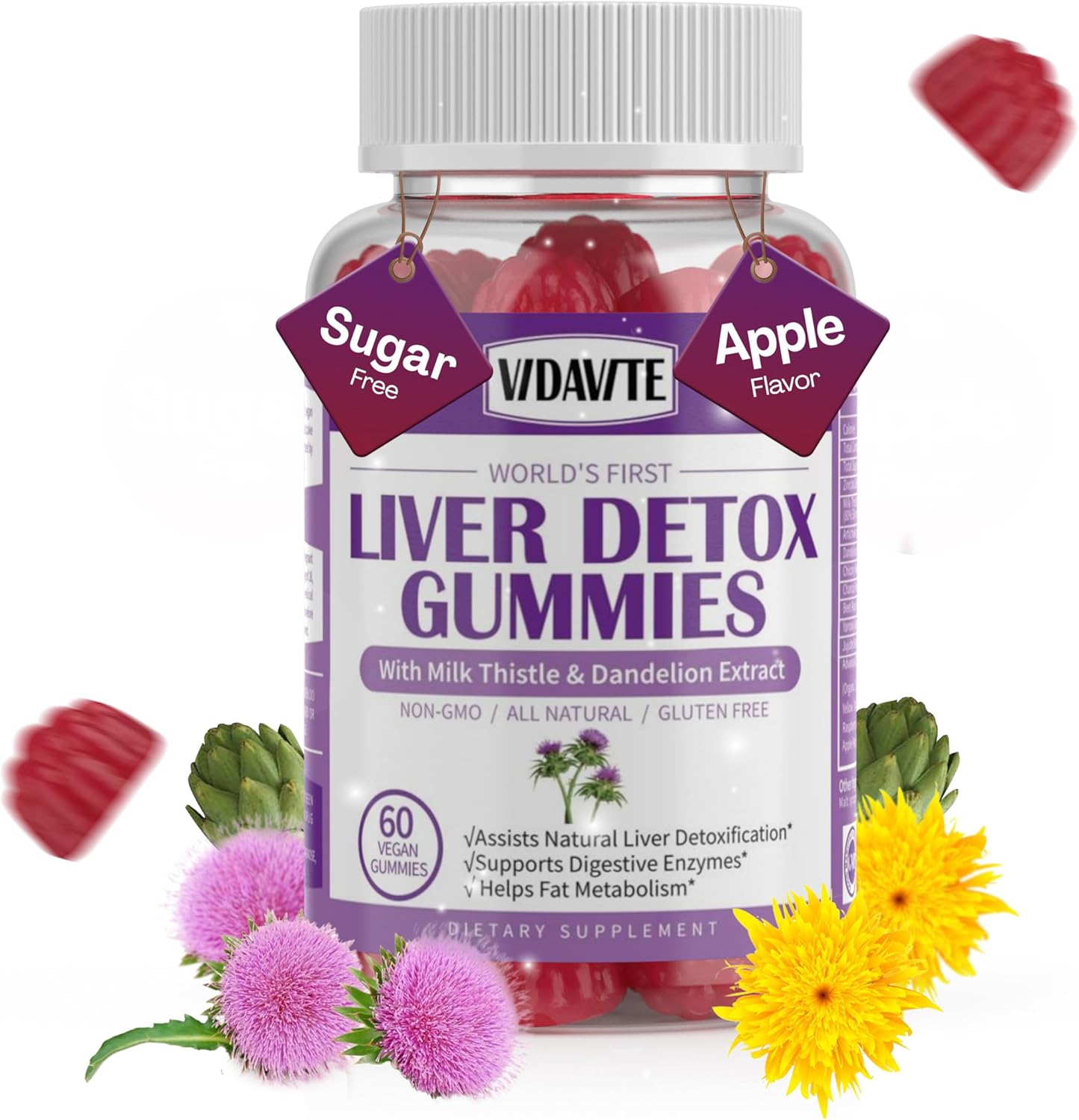 Vidavite Liver Cleanse Detox And Repair Gummies front view bottle for natural liver support.