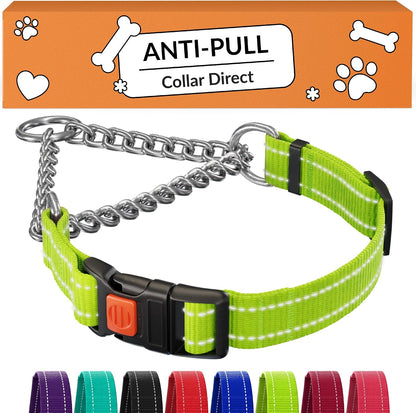 CollarDirect Martingale Dog Collar Heavy Duty Nylon Slip Collars for Small Medium Large Dogs [Stainless Steel Chain and Quick Release Buckle, Reflective, Pink, L, 17"-22"] - Image 10