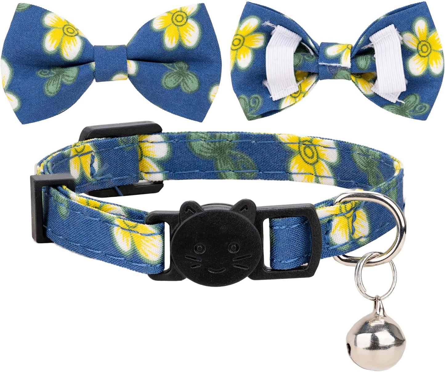 Gyapet dual color floral pattern cat collars showing breakaway safety buckle mechanism