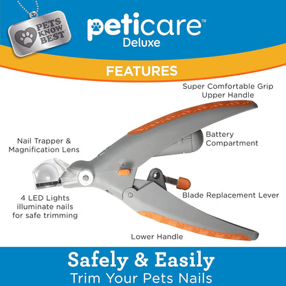 Close up of Peticare nail clipper LED light and blade