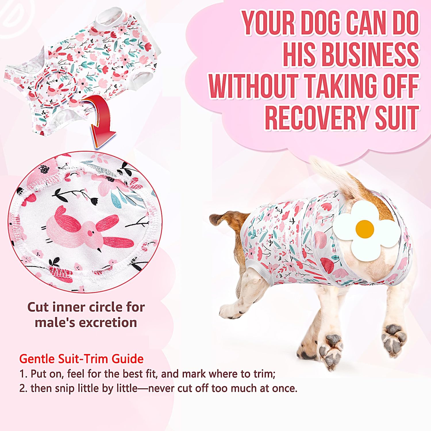 Lukovee pink medium dog recovery shirt adjustable waist belt