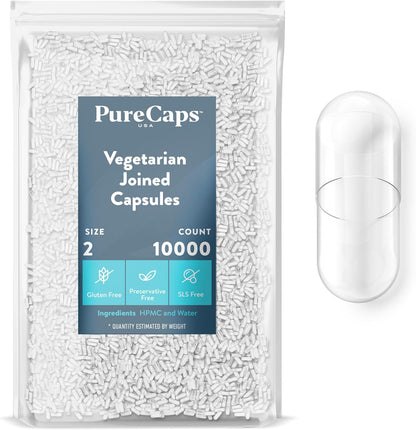 PureCaps USA Size 2 empty vegetarian capsules front view packaging
