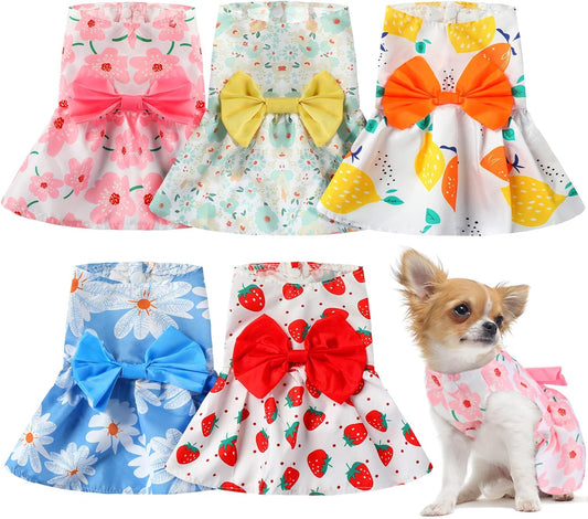 Saintrygo 5 Pieces Floral Dog Dress front view showing strawberry pattern