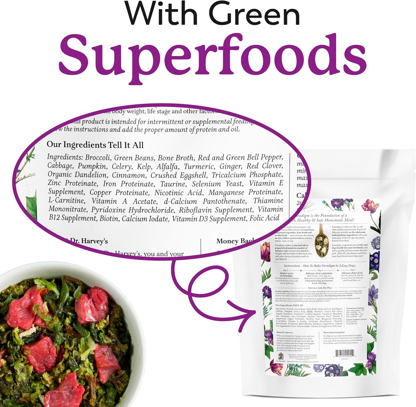 Grain-free dog food base mix in a bowl