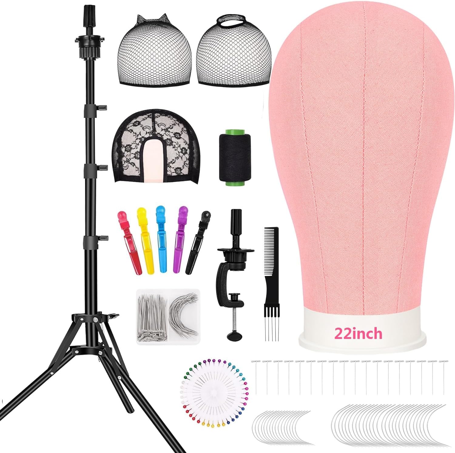 Beauty Star 63 inch tall wig stand tripod with canvas head front view setup