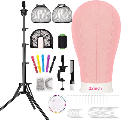 Beauty Star 63 inch tall wig stand tripod with canvas head front view setup
