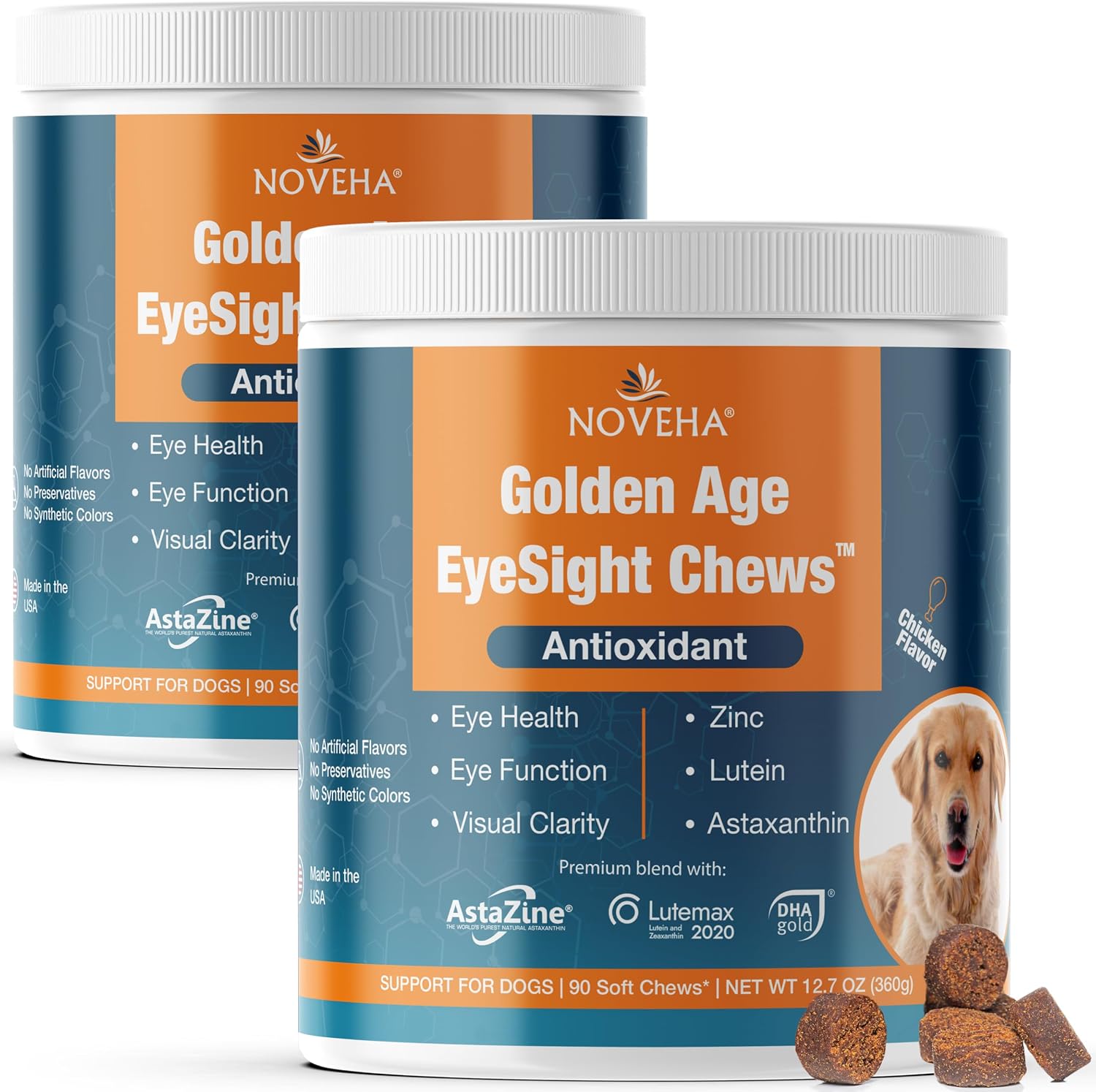 NOVEHA Eye Supplement for Dogs (90 Chews)- Vision Support with Lutein + Vitamin C & Astaxanthin Antioxidants - Dog Vitamins for Eyes + Fish Oil for Omega 3 EPA - Made in USA - Image 9