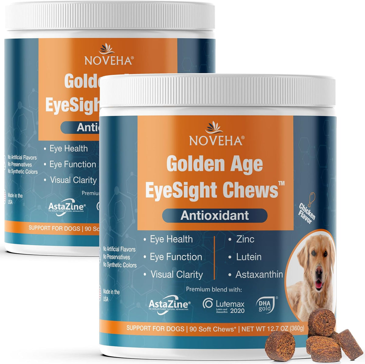 NOVEHA Eye Supplement for Dogs (90 Chews)- Vision Support with Lutein + Vitamin C & Astaxanthin Antioxidants - Dog Vitamins for Eyes + Fish Oil for Omega 3 EPA - Made in USA - Image 9