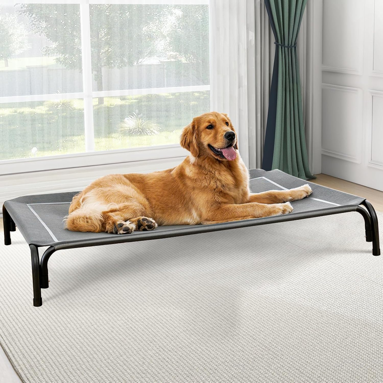 Czpalo Outdoor Elevated Dog Bed for Large Sized Dogs, No-Tool Assembly. | Raised design promotes airflow. Tool-free assembly, easy-to-clean mesh, portable, with anti-skid feet. Indoor/outdoor use. - Image 1