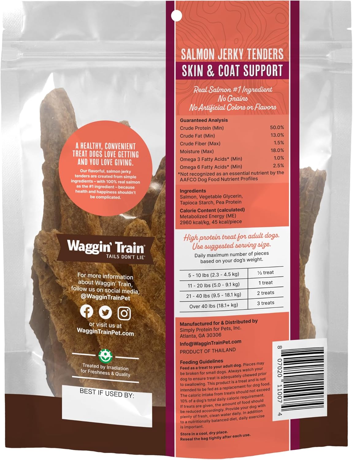 Close up of salmon jerky texture for dogs