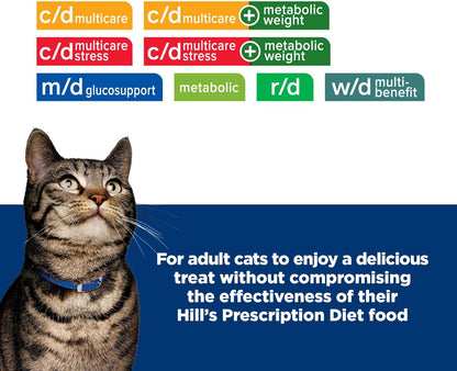 Back label of Hill's Prescription Diet Metabolic feline treats showing ingredients