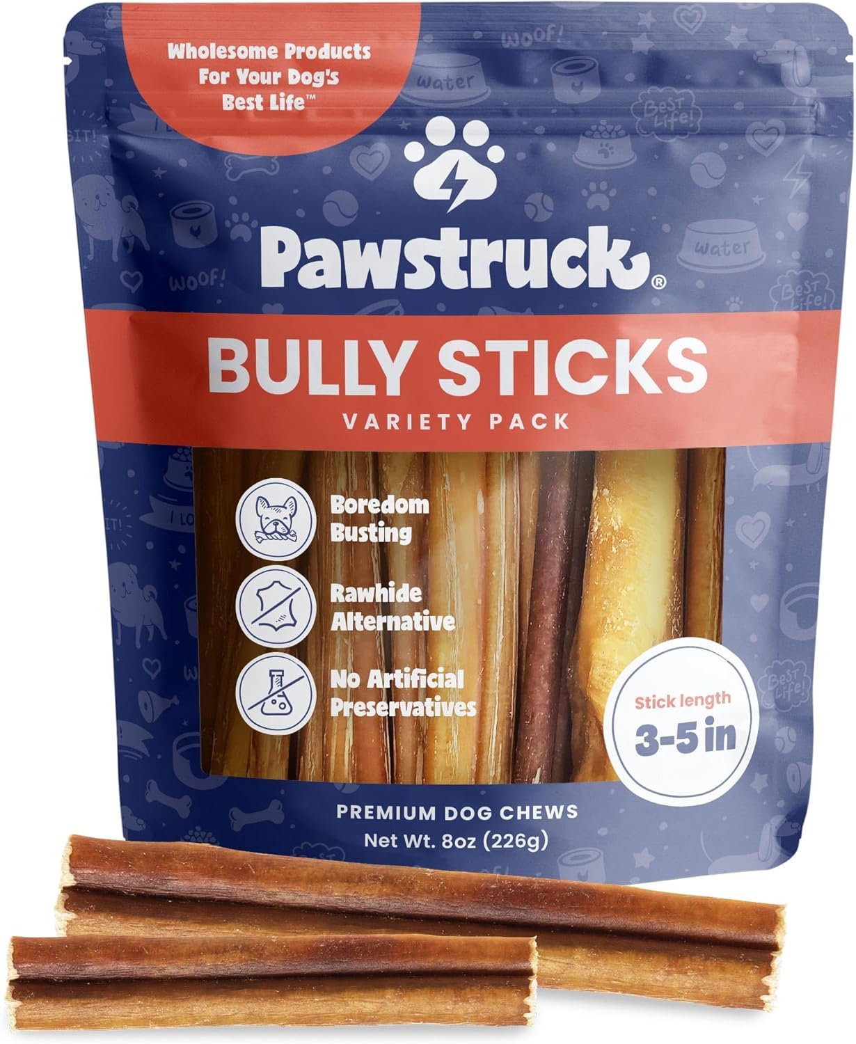 Pawstruck Natural 5-8" Bully Sticks for Dogs - Best Long-Lasting, Rawhide-Free, Low Odor Dental Chew Treat - Healthy Single Ingredient, 100% Real Beef - 8 oz Bag - Packaging May Vary - Image 14