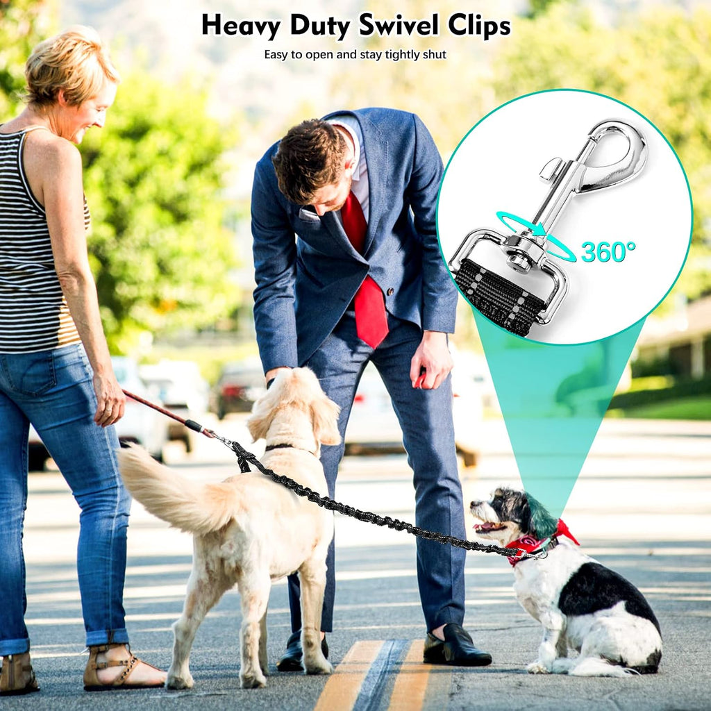 Reflective stitching details on Snagle Paw black double dog training lead