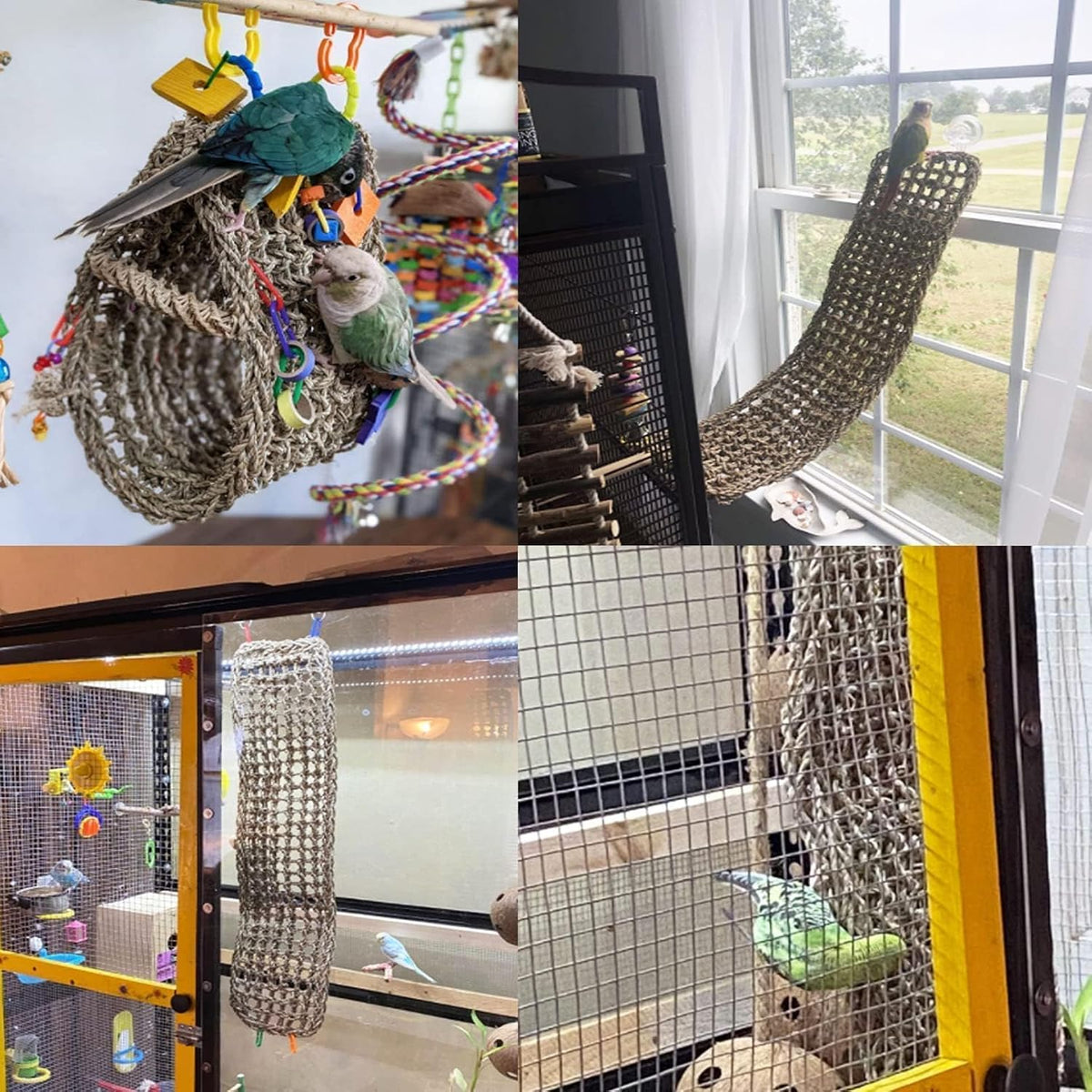 Bird Seagrass Mat 30 x 7 Inch Parrot Natural Seagrass Woven Net Hammock Parakeet Climbing Rope Ladder Mat Chew Toys Cage Accessories for Pigeon Macaw Cockatiel Conure Cockatoo Rat Bearded Dragon - Image 3