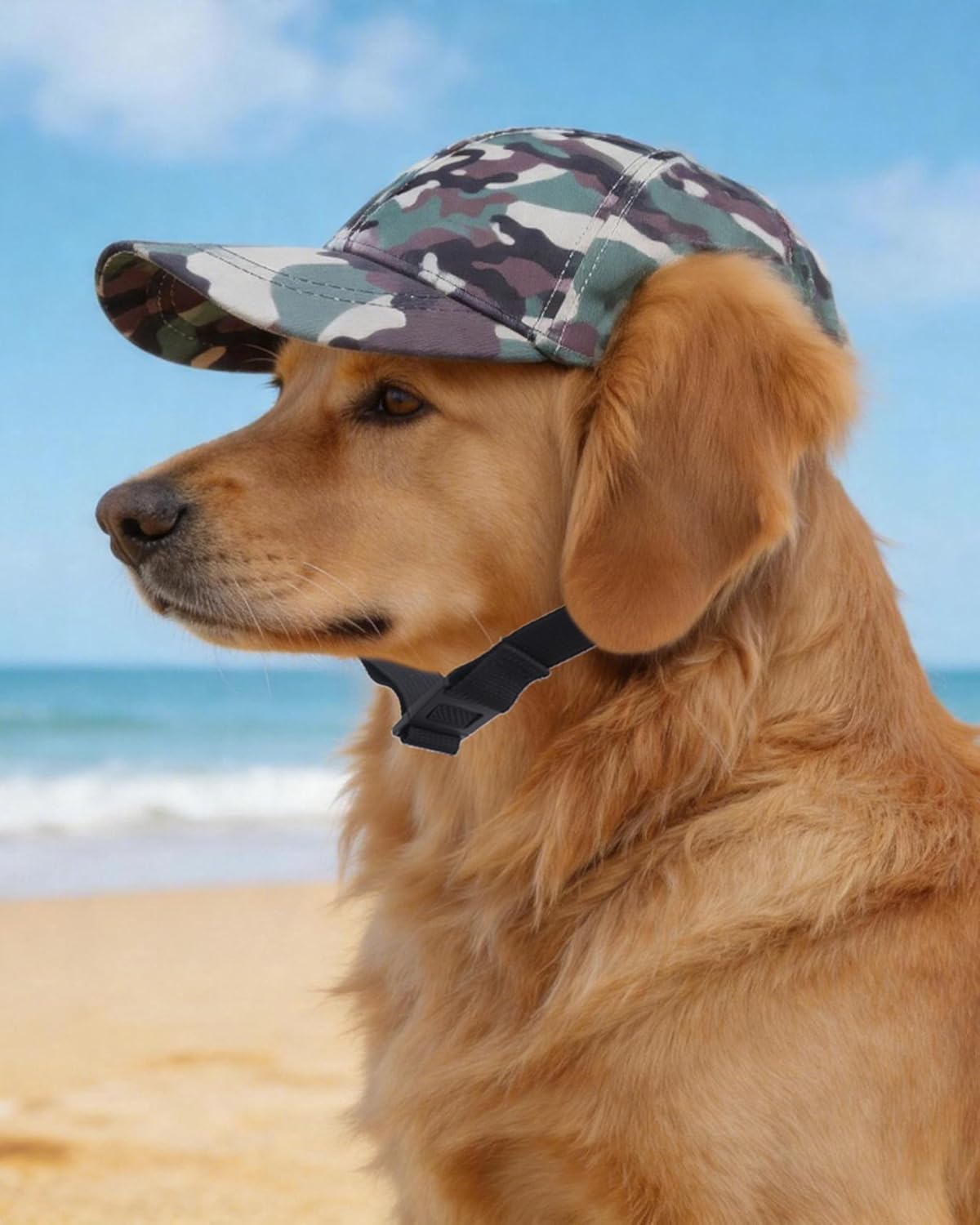 Adjustable chin strap detail on pet visor
