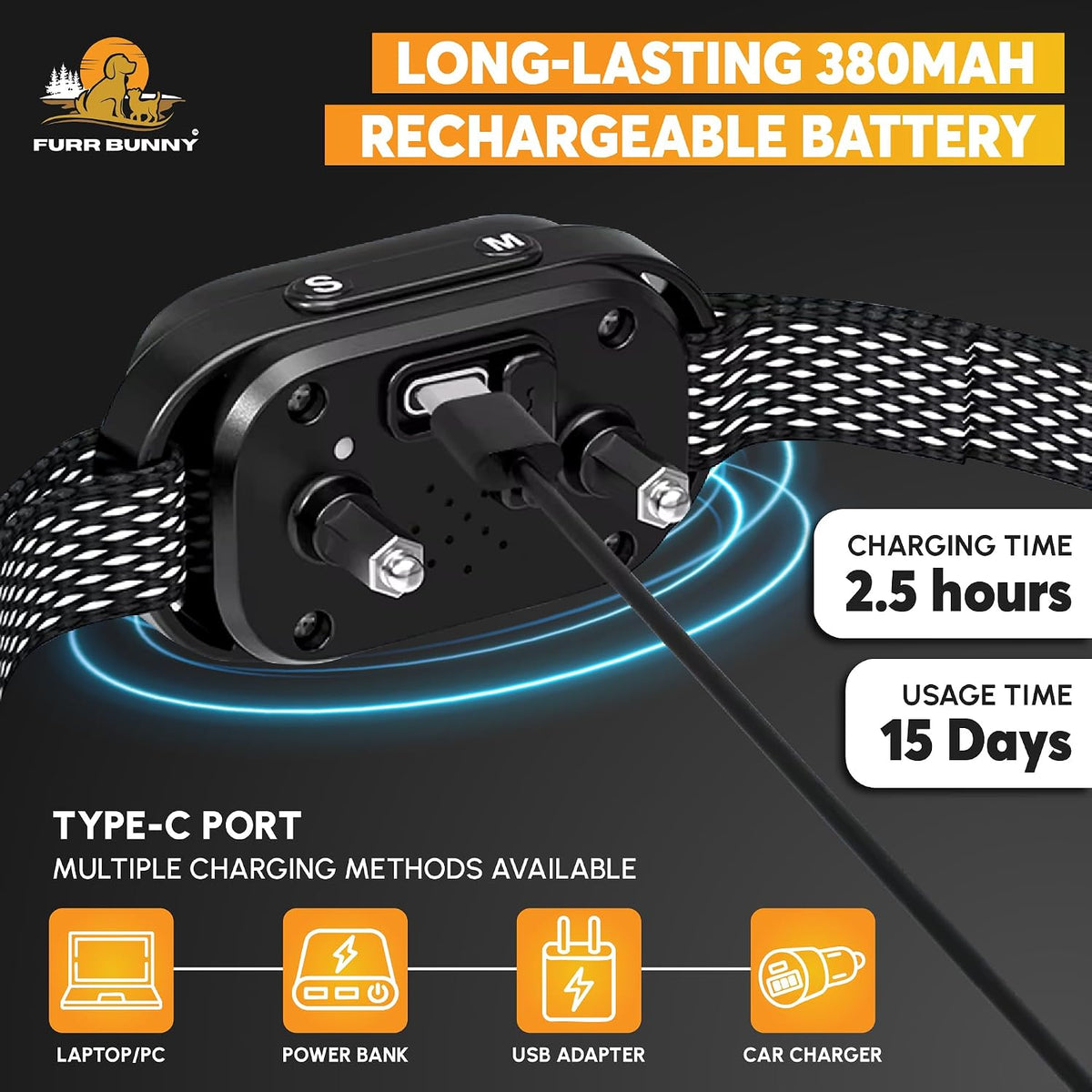Furr Bunny collar charging port and battery indicator