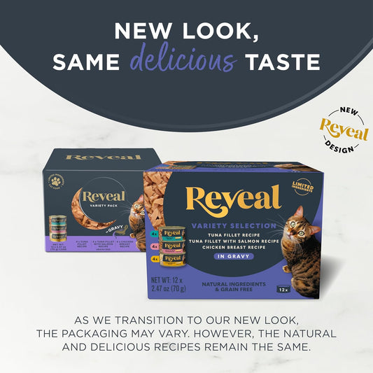 Reveal grain free wet cat food 12 pack packaging