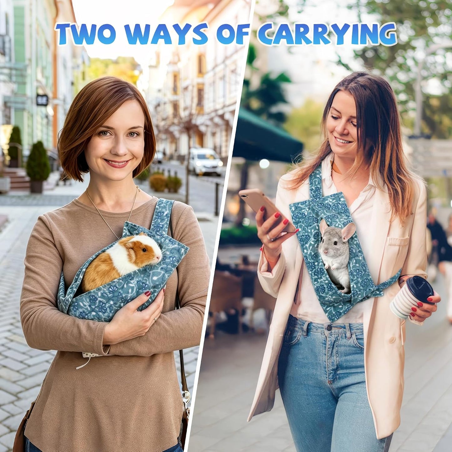 Guinea Pig Carrier Sling, Soft Coral Fleece Carry Bonding Pouch, 2-in-1 Adjustable Sugar Glider Pouch for Outdoor Travel, Pet Carrier for Rabbit, Kitten, Puppy, Chinchilla, Hedgehog, Hamster (Blue) - Image 6