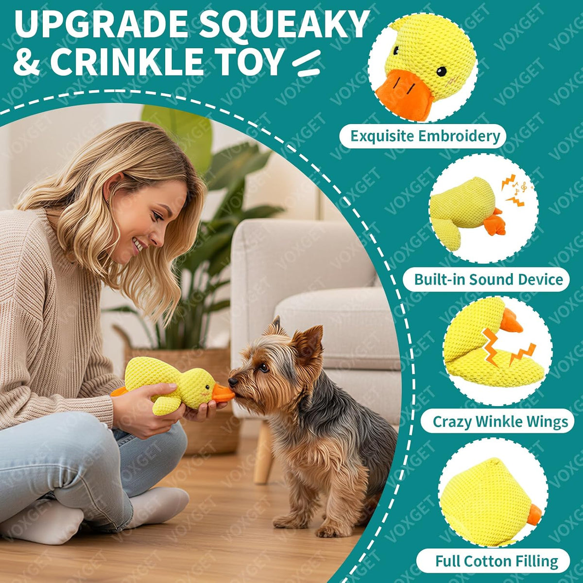 Voxget interactive crinkle duck toy for dental health