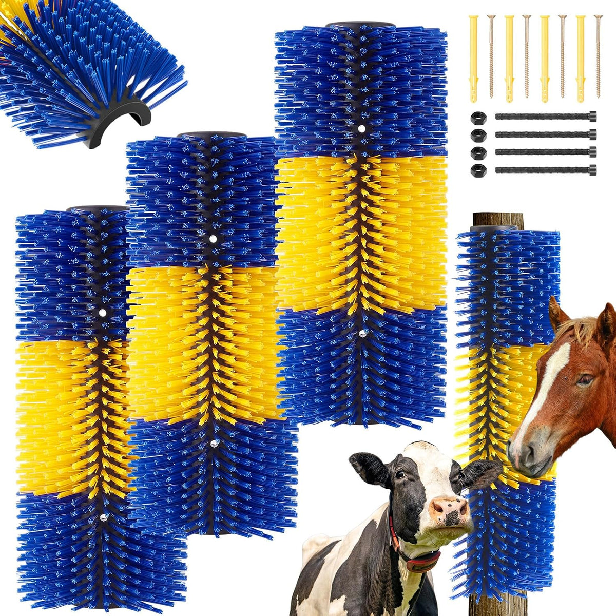 Durable screws and mounting hardware for livestock brush