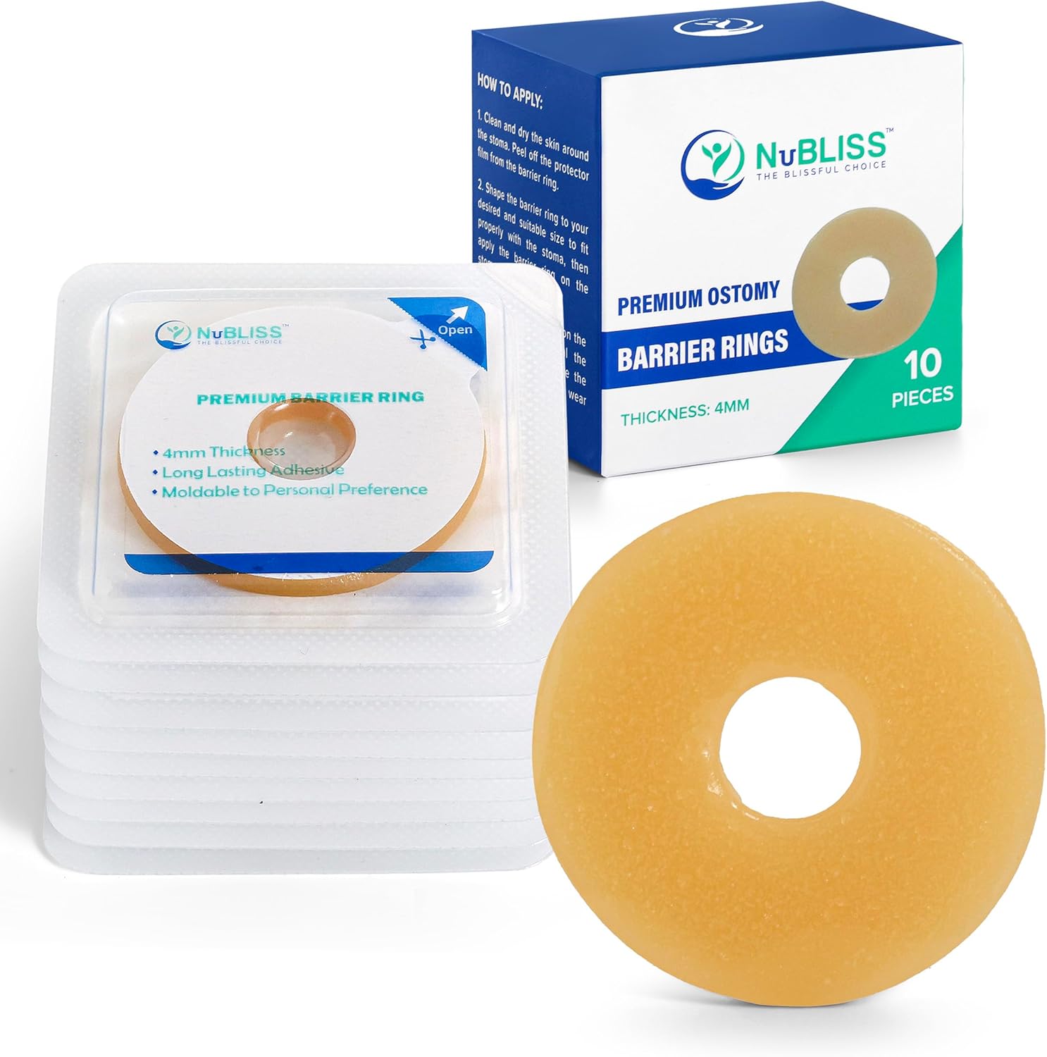NuBliss Moldable Ostomy Barrier Ring 10 Pack front view showing medical packaging