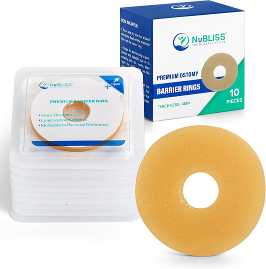 NuBliss Moldable Ostomy Barrier Ring 10 Pack front view showing medical packaging