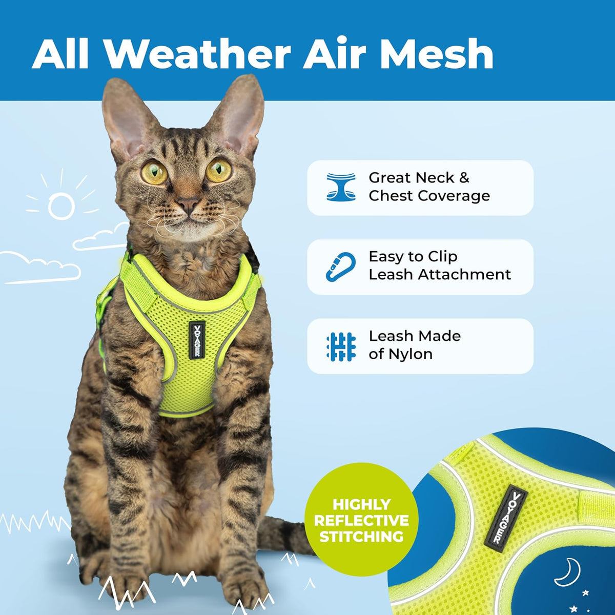 Five feet heavy duty nylon cat leash with comfortable neoprene handle