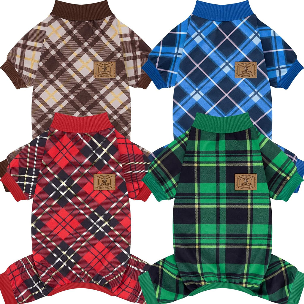 XPUDAC 4 Pack Dog Pajamas Striped Dog Clothes for Small Medium Dogs Girl Boy Comfy Puppy Outfit Doggy Jammies Onesie Pet Costume, Blue, Grey, Green, M - Image 14