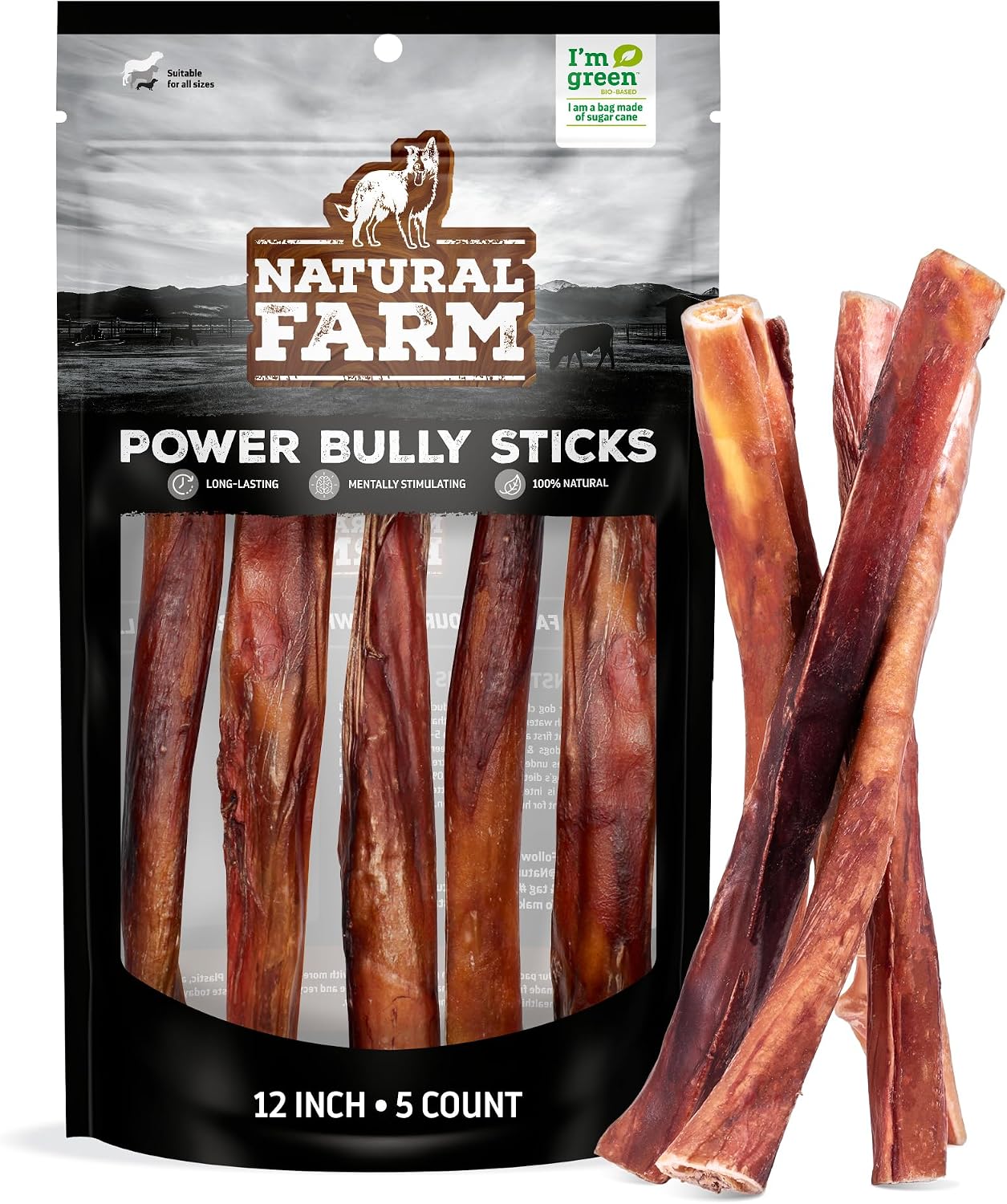 Natural Farm Power Bully Sticks Dog Chews (6", 5-Pack), 2-in-1 Power Chews: Premium Beef Cheek Wrapped in Beef Pizzle, Long-Lasting, Great Dog Dental Treats Fro Small, Medium & Large Dogs - Image 12