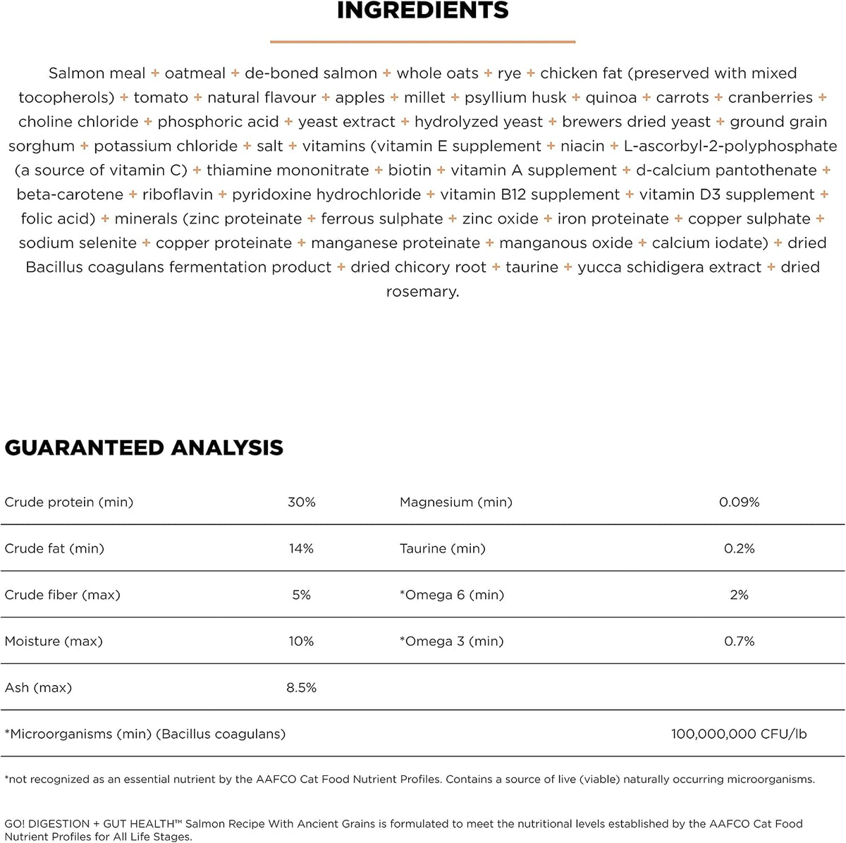 Go Solutions digestion and gut health all life stages kibble ingredients list