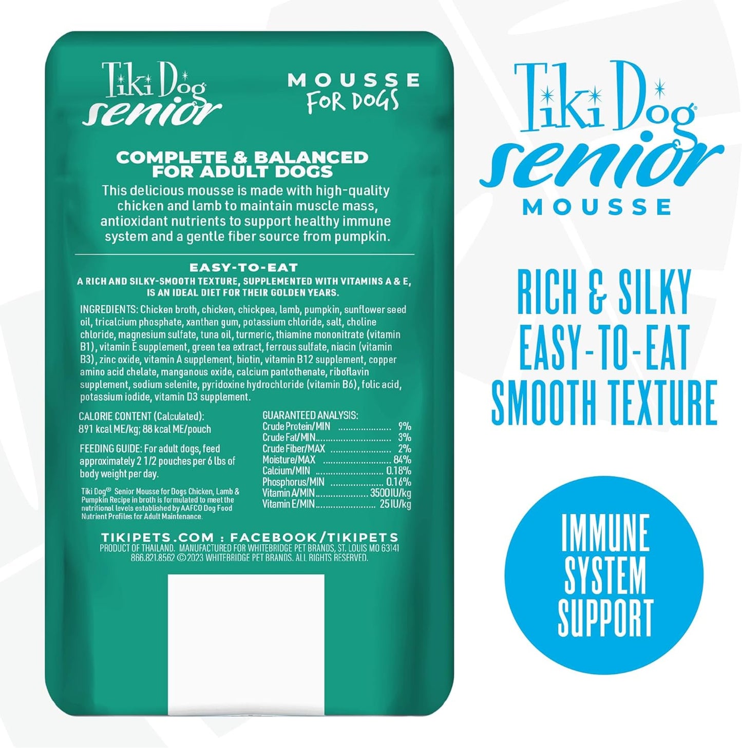 Tiki Dog Seniors Mousse Wet Dog Food, Chicken, Lamb & Pumpkin Recipe, 3.5 oz. Pouch (12 Count) - Image 4