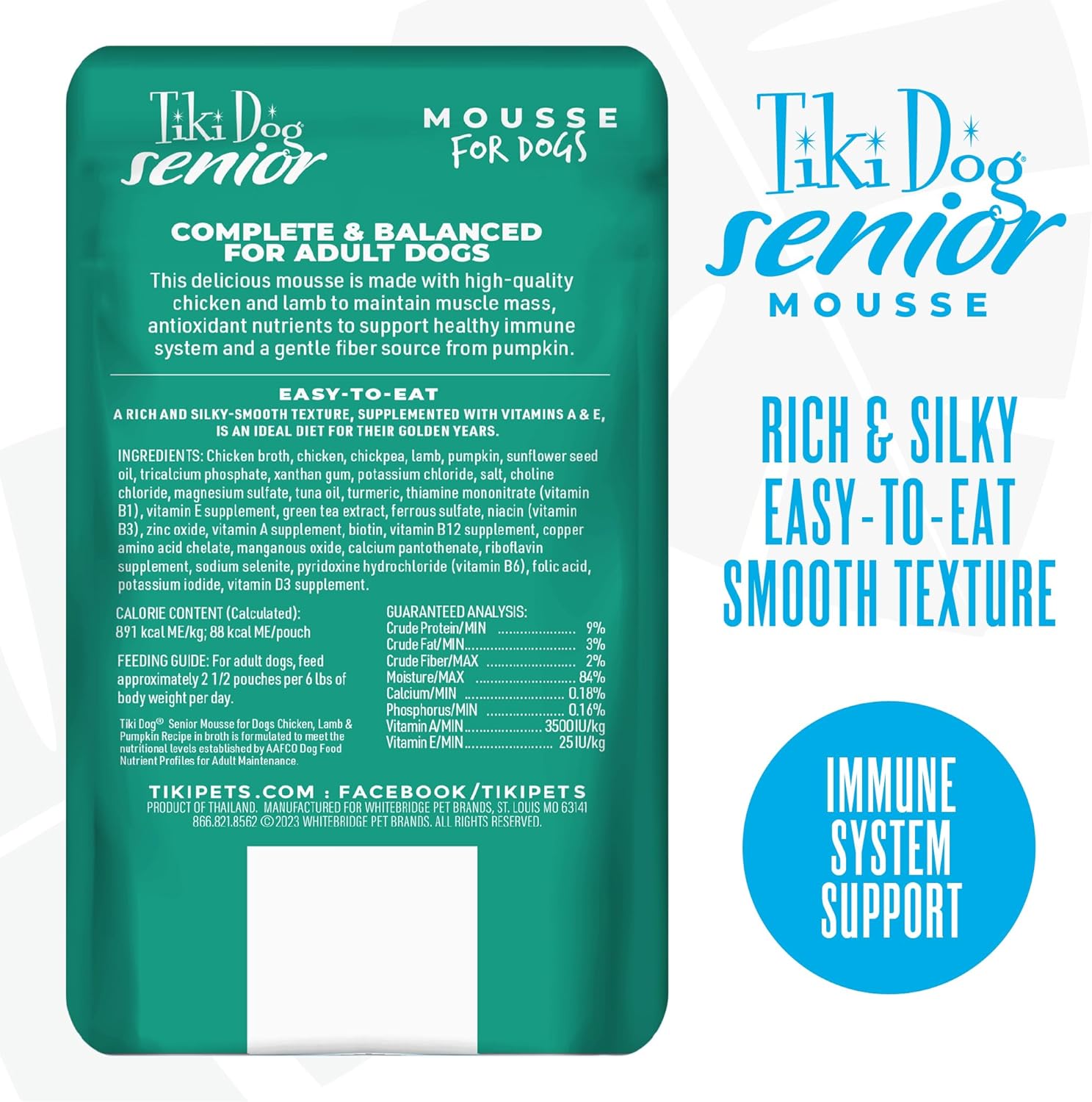 Tiki Dog Seniors Mousse Wet Dog Food, Chicken, Lamb & Pumpkin Recipe, 3.5 oz. Pouch (12 Count) - Image 4