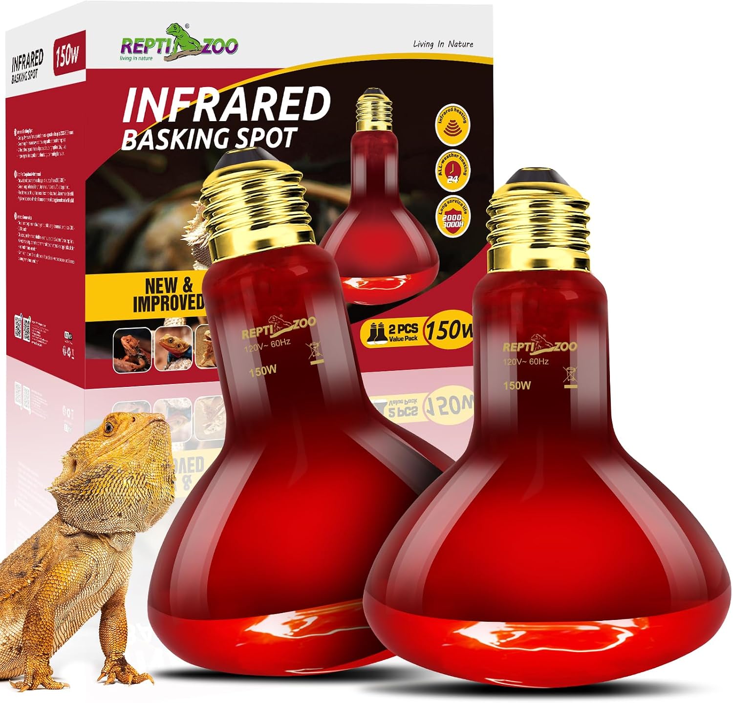 REPTI ZOO Reptile 50W Infrared Heat Lamp Bulb,2 Pack Infrared Basking Spot Light for Reptiles & Amphibian,Bearded Dragon,Leopard Gecko,Turtle,Lizard,Chickens | Pet Brooders Night Heat Lamp - Image 10