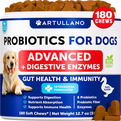 Artullano dog probiotics dosage chart and directions for pet gut care